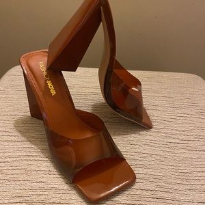 Fashion Nova Brown High Heel Slides
